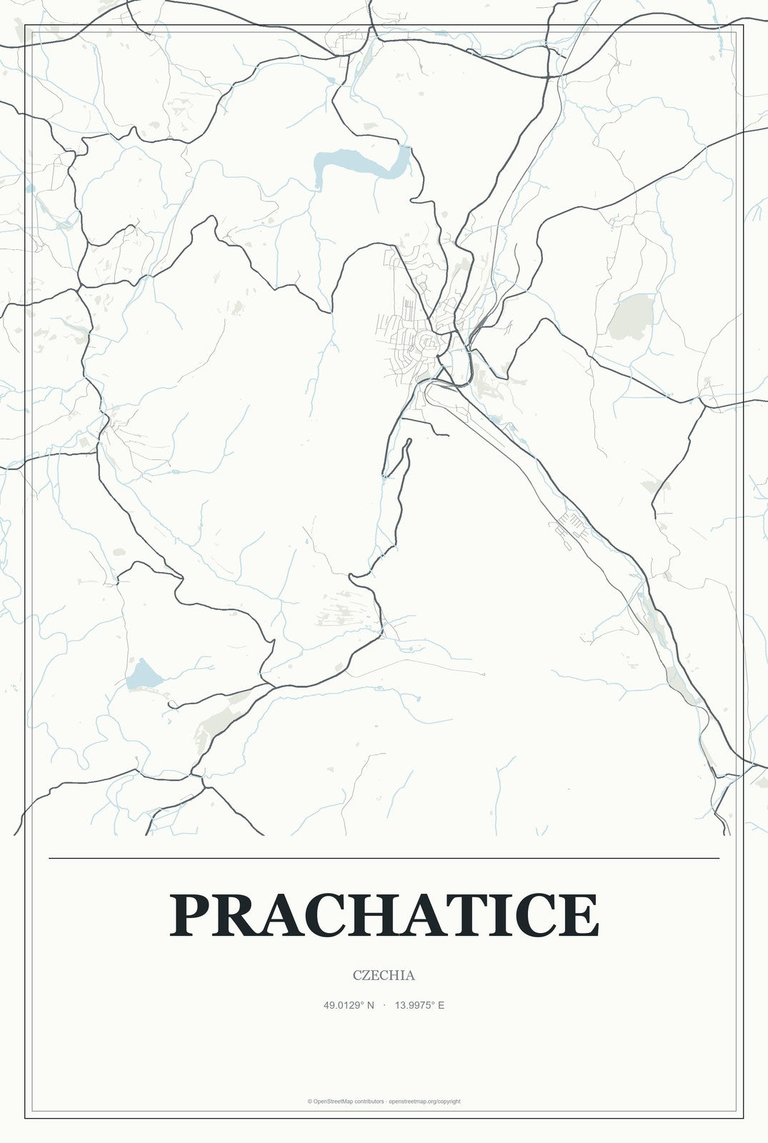 Prachatice, Czechia City Map Aluminum Sign in Gallery Air style