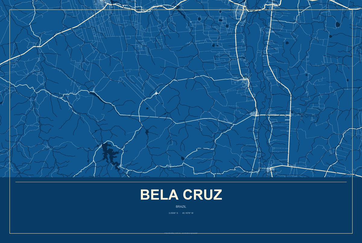 Bela Cruz, Brazil City Map Aluminum Sign in Harbor Cobalt style