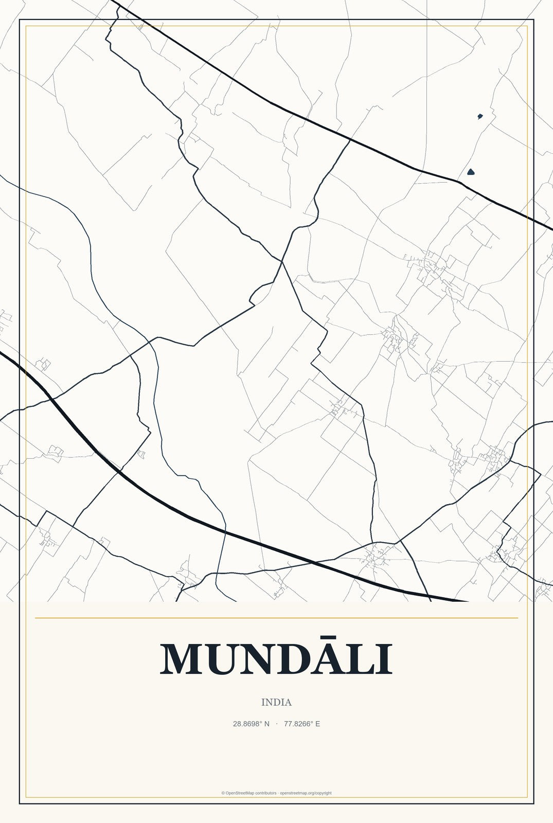 Mundāli, India City Map Aluminum Sign in Citrine Modern style