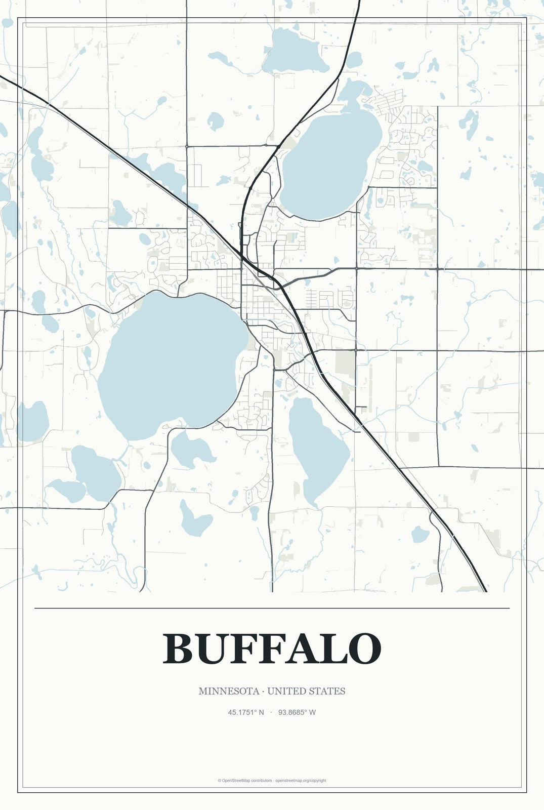 Buffalo, Minnesota City Map Aluminum Sign in Gallery Air style