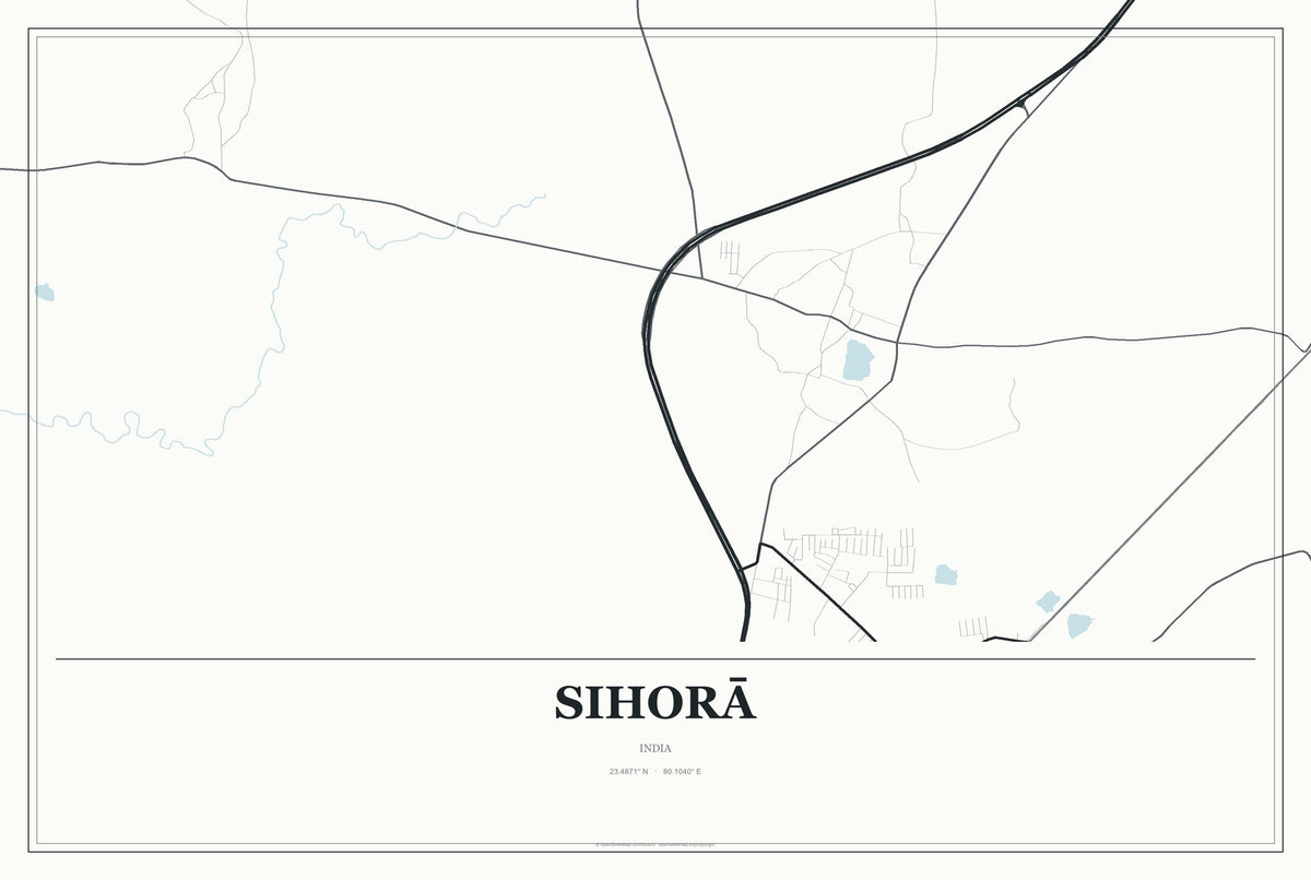 Sihorā, India City Map Aluminum Sign in Gallery Air style
