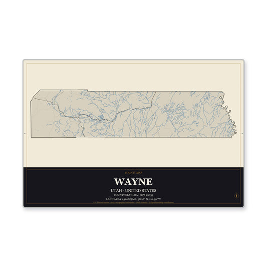 Wayne County, Utah Map Aluminum Sign in Museum Plaque style
