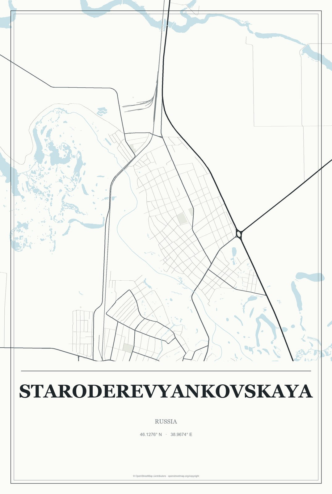 Staroderevyankovskaya, Russia City Map Aluminum Sign in Gallery Air style