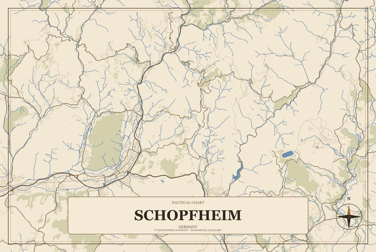 Schopfheim, Germany City Map Aluminum Sign in Heritage Nautical style