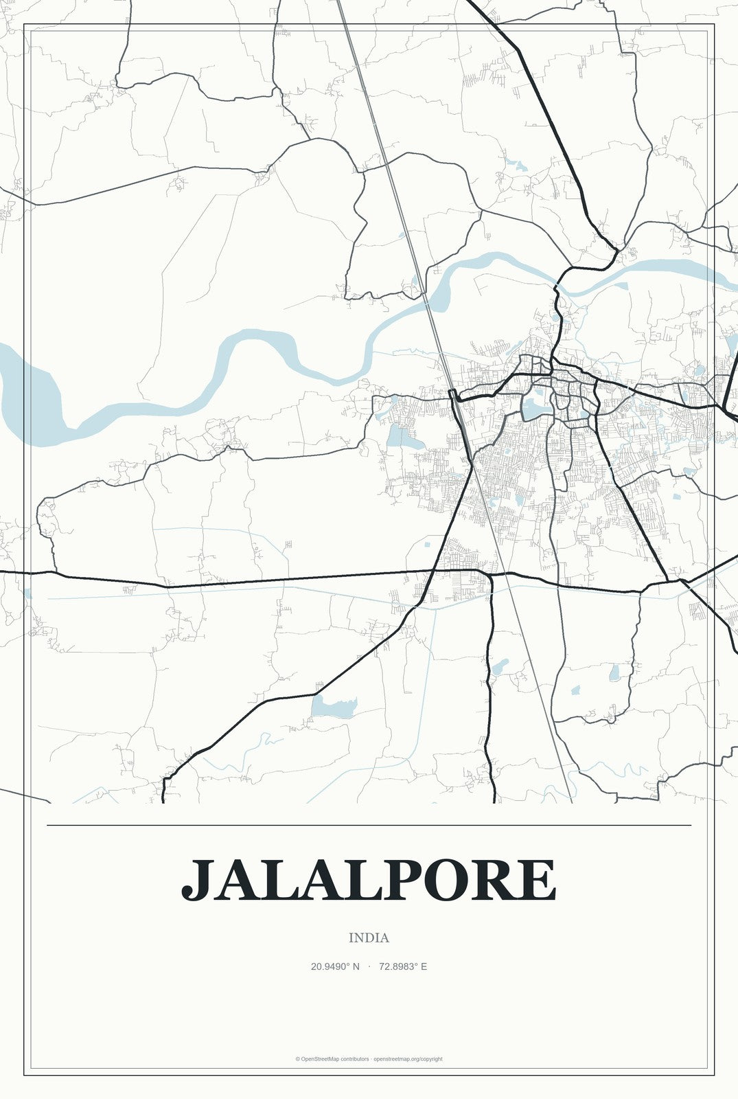 Jalalpore, India City Map Aluminum Sign in Gallery Air style