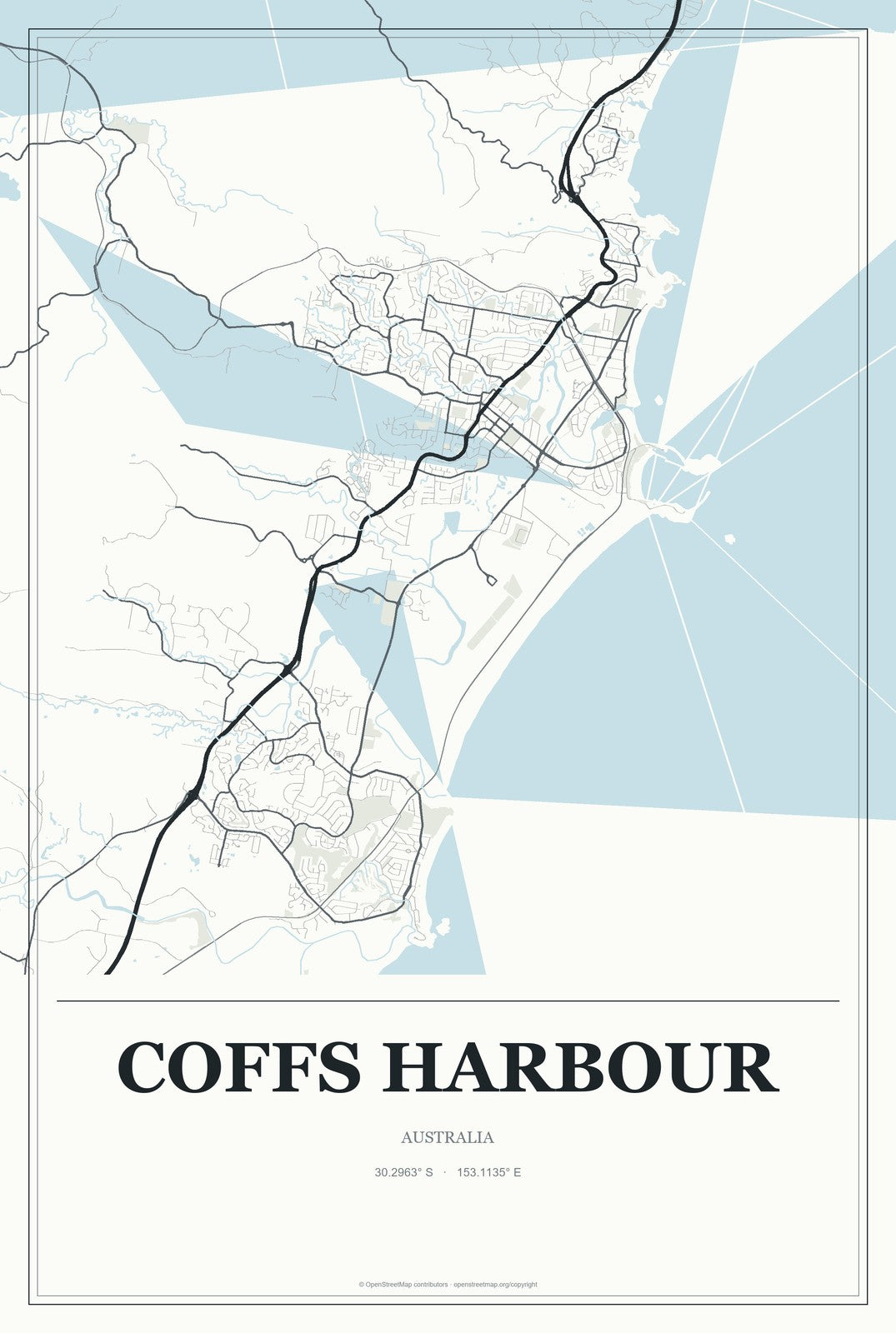 Coffs Harbour, Australia City Map Aluminum Sign in Gallery Air style