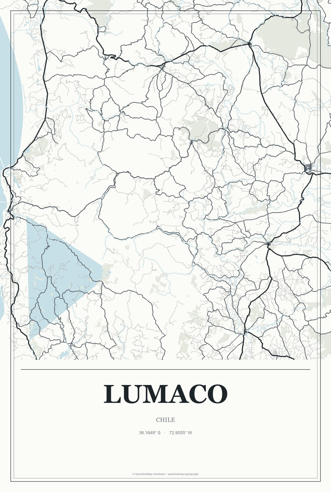 Lumaco, Chile City Map Aluminum Sign in Gallery Air style