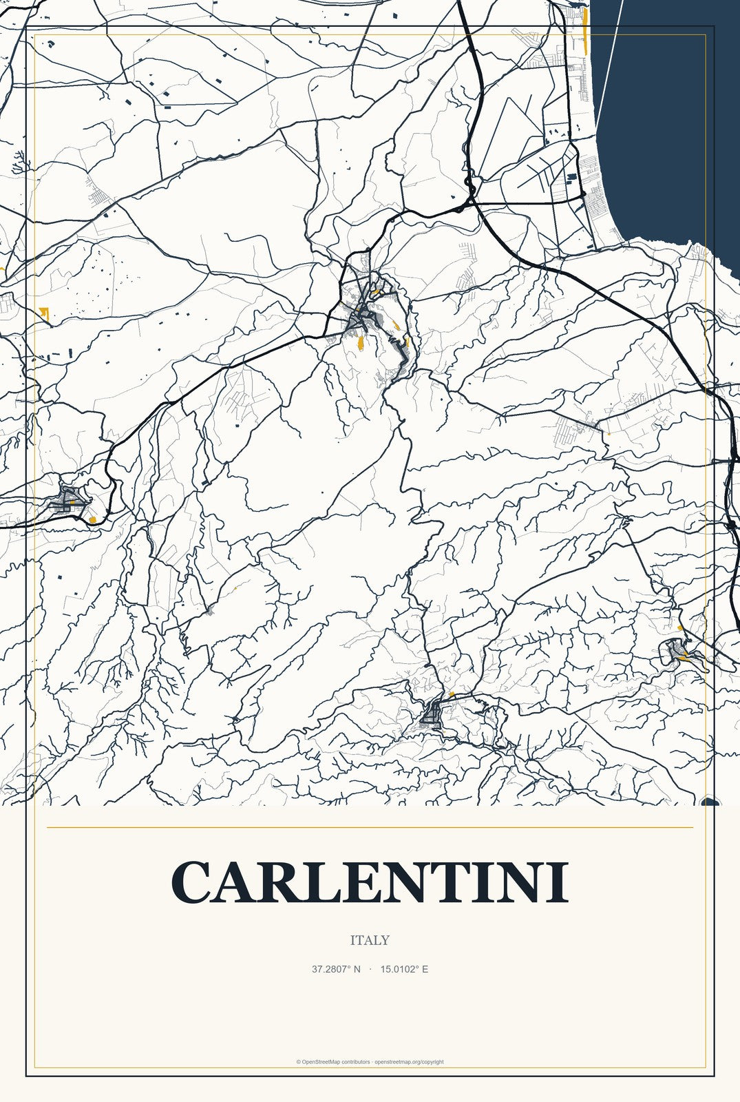 Carlentini, Italy City Map Aluminum Sign in Citrine Modern style