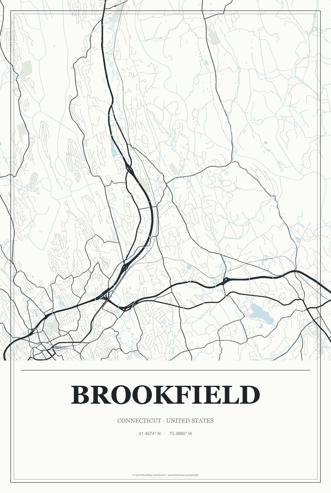 Brookfield, Connecticut City Map Aluminum Sign in Gallery Air style