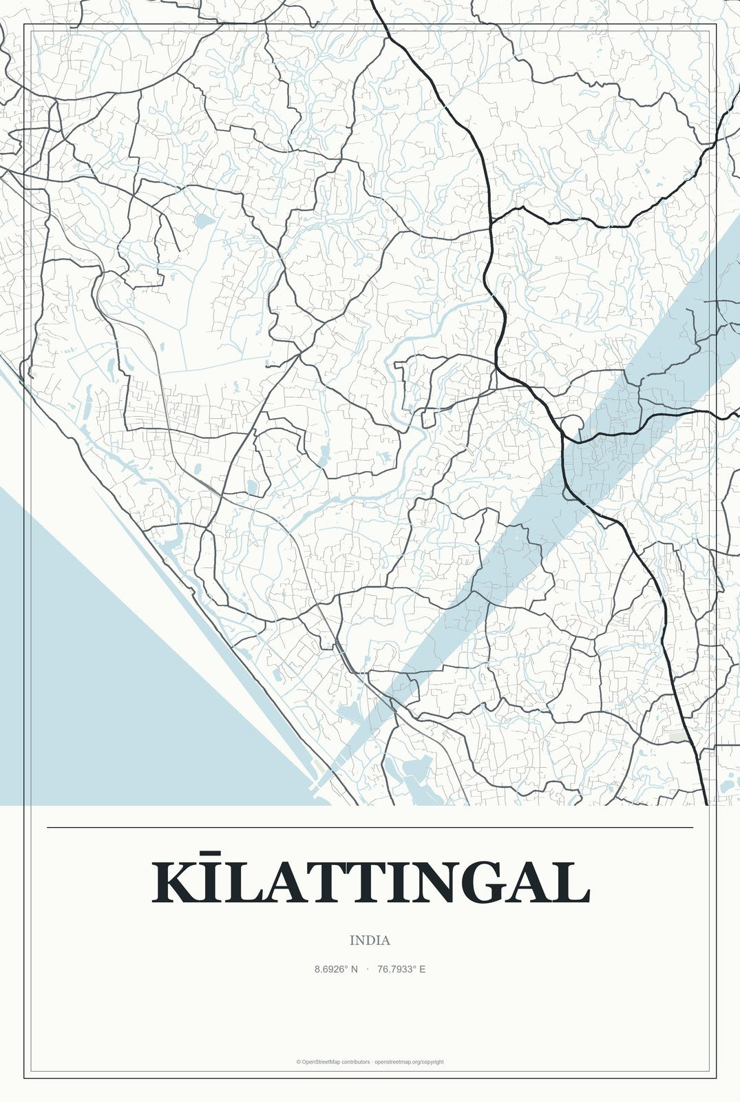 Kīlattingal, India City Map Aluminum Sign in Gallery Air style