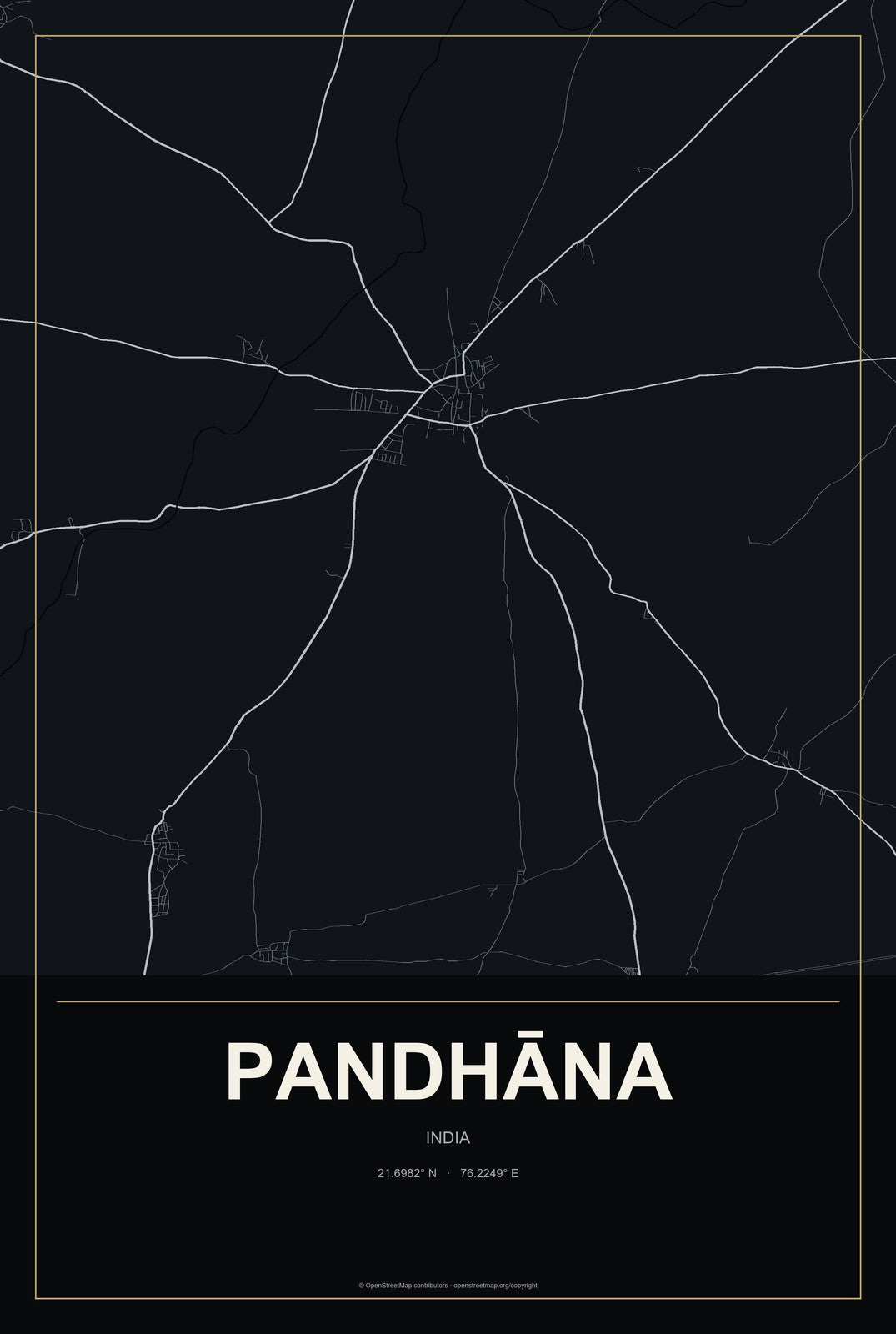 Pandhāna, India City Map Aluminum Sign in Metropolitan Noir style