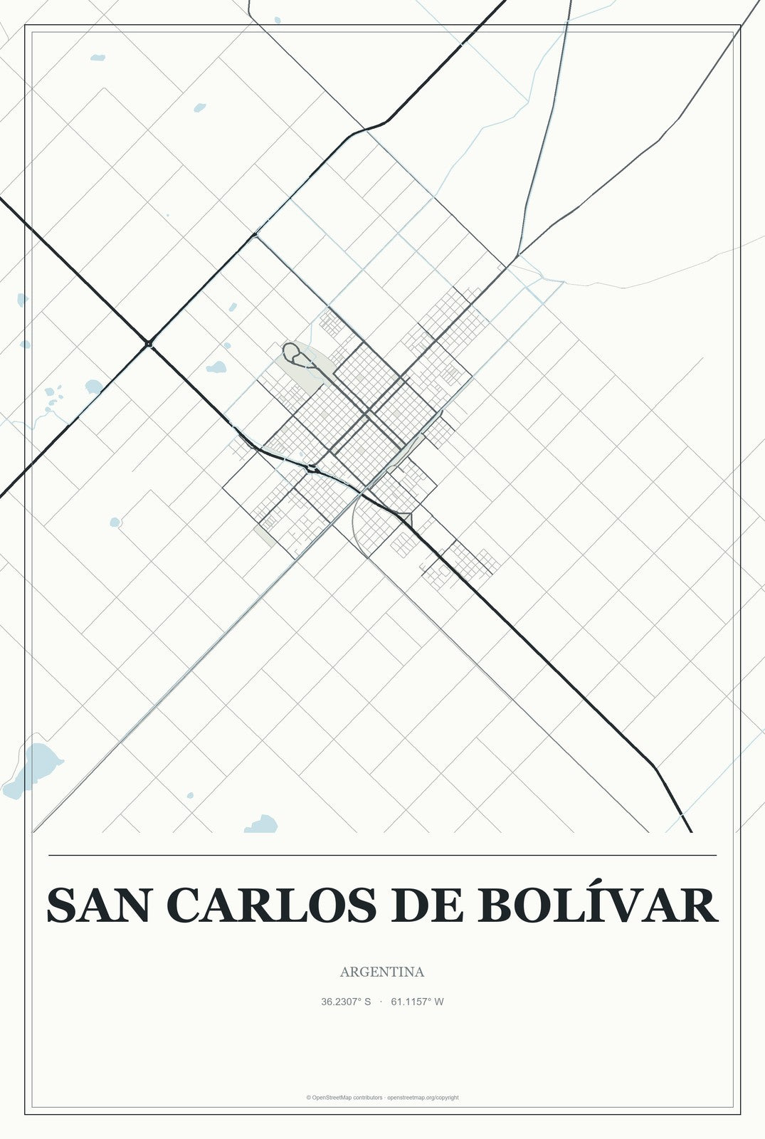 San Carlos de Bolívar, Argentina City Map Aluminum Sign in Gallery Air style