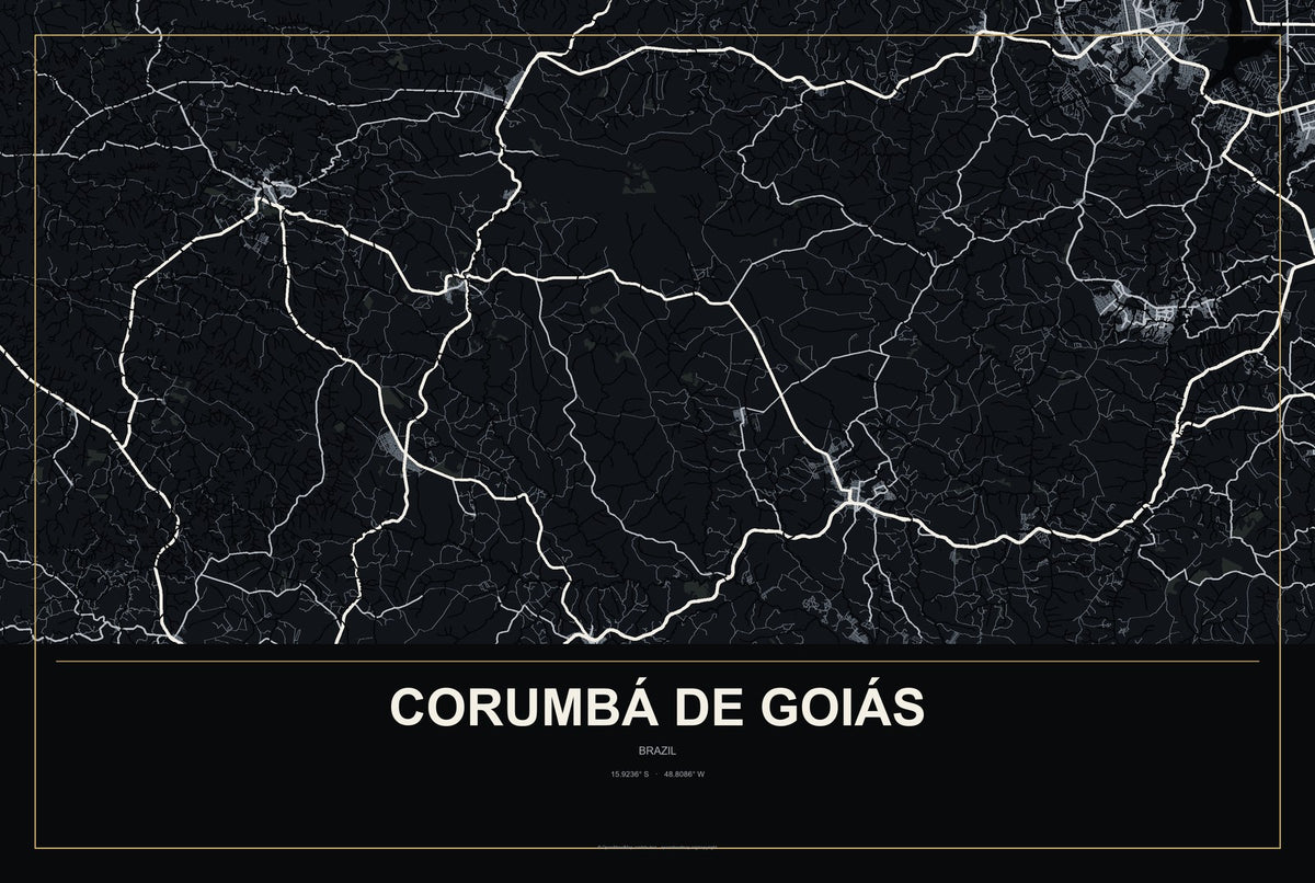 Corumbá de Goiás, Brazil City Map Aluminum Sign in Metropolitan Noir style