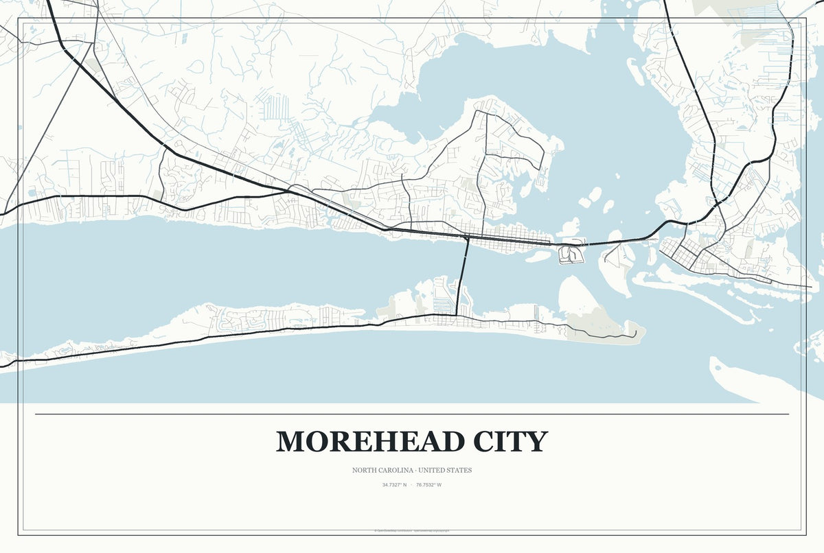 Morehead City, North Carolina City Map Aluminum Sign in Gallery Air style
