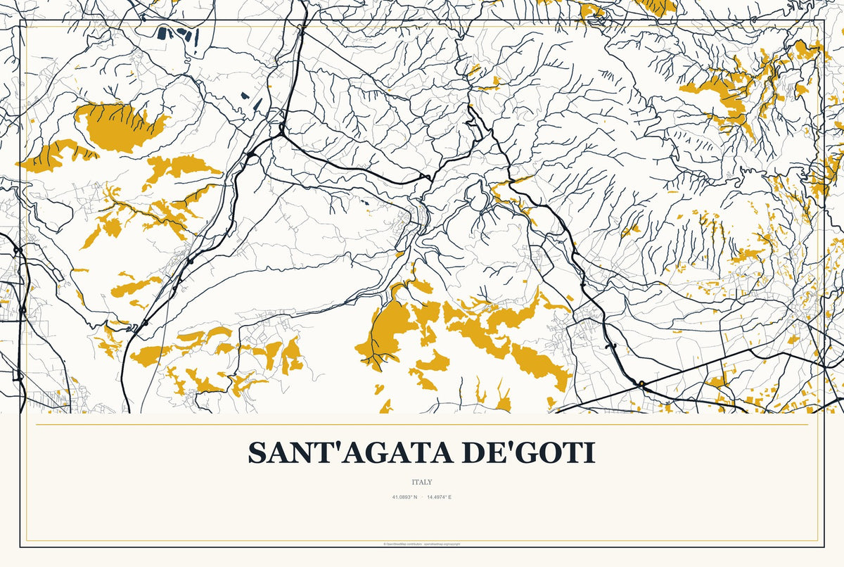 Sant'Agata de'Goti, Italy City Map Aluminum Sign in Citrine Modern style