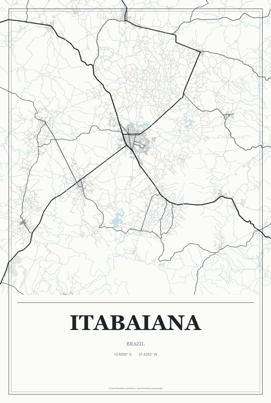 Itabaiana, Paraíba, Brazil City Map Aluminum Sign in Gallery Air style