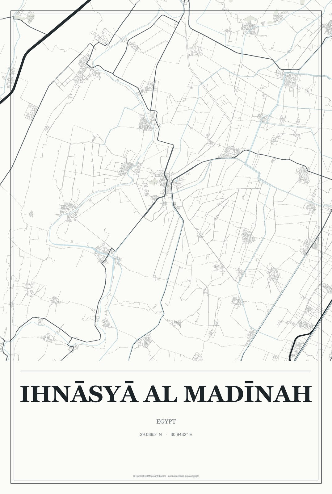 Ihnāsyā al Madīnah, Egypt City Map Aluminum Sign in Gallery Air style