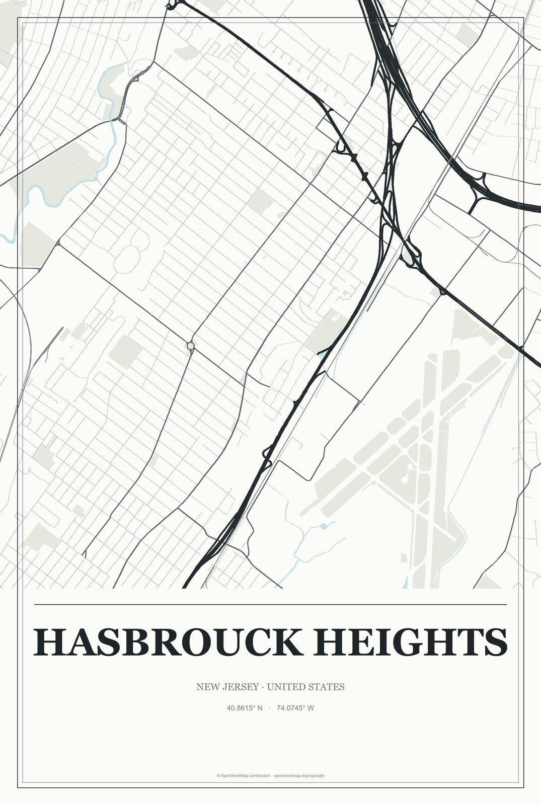 Hasbrouck Heights, New Jersey City Map Aluminum Sign in Gallery Air style
