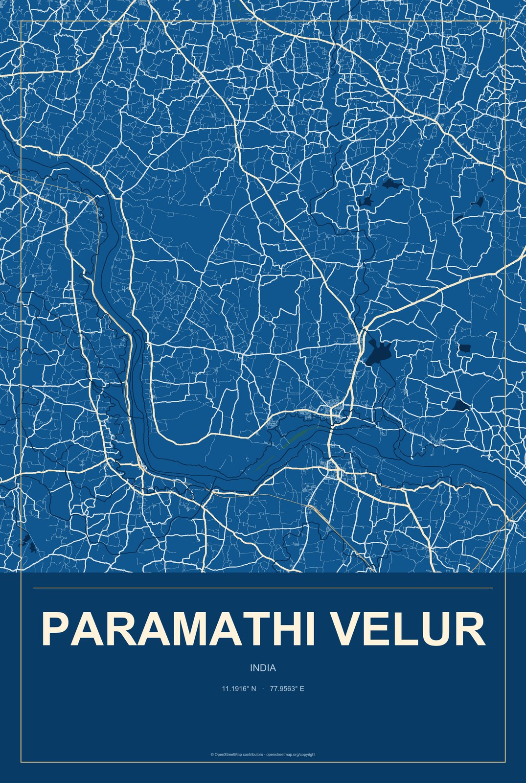 Paramathi Velur, India City Map Aluminum Sign in Harbor Cobalt style