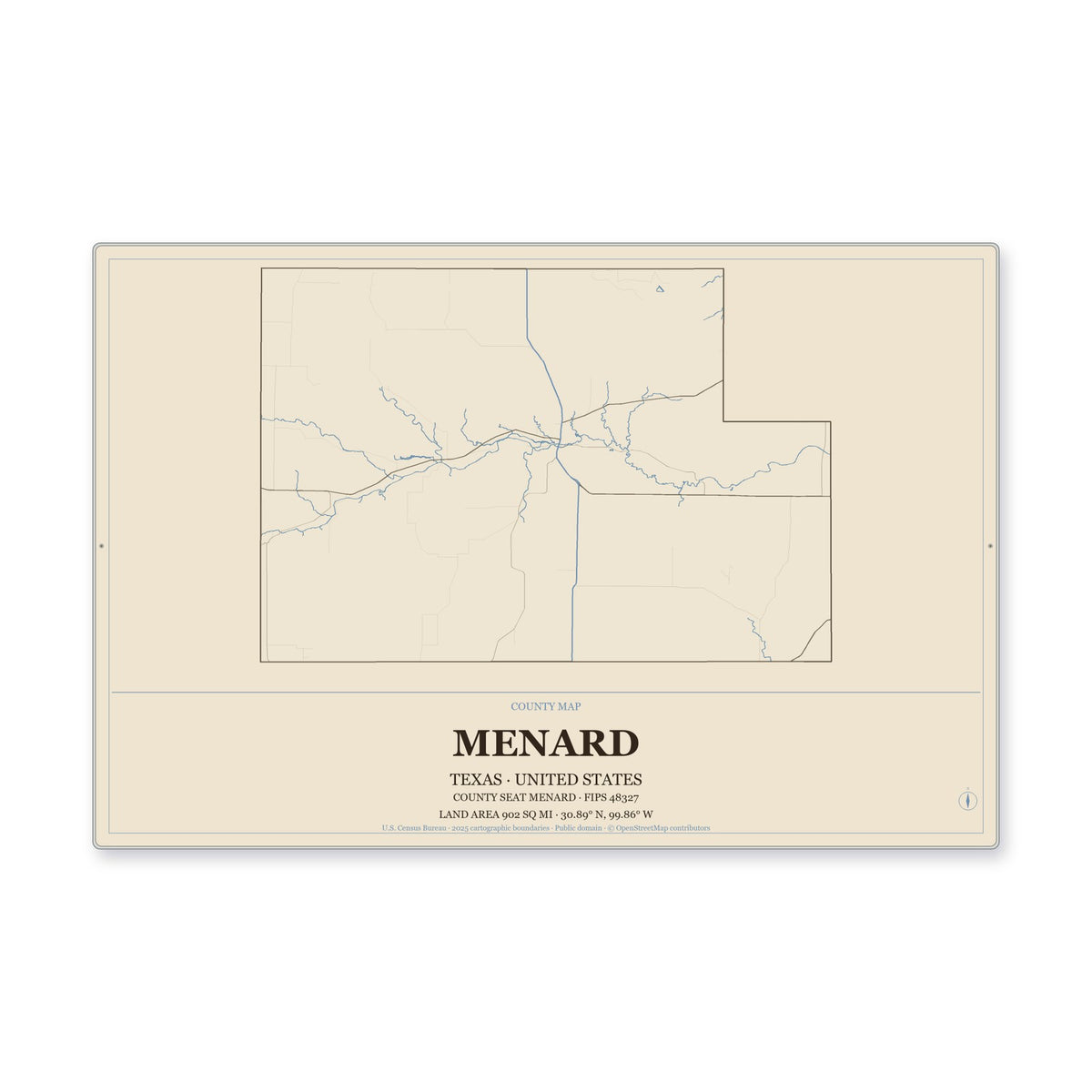 Menard County, Texas Map Aluminum Sign in Heritage Nautical style