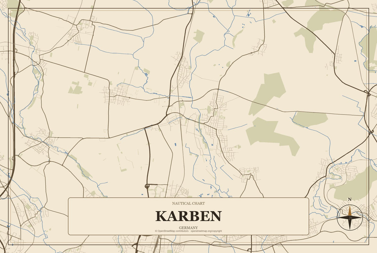 Karben, Germany City Map Aluminum Sign in Heritage Nautical style