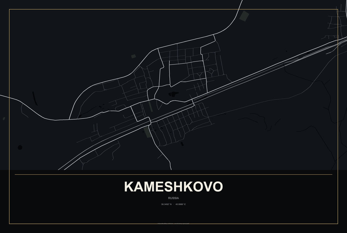 Kameshkovo, Russia City Map Aluminum Sign in Metropolitan Noir style