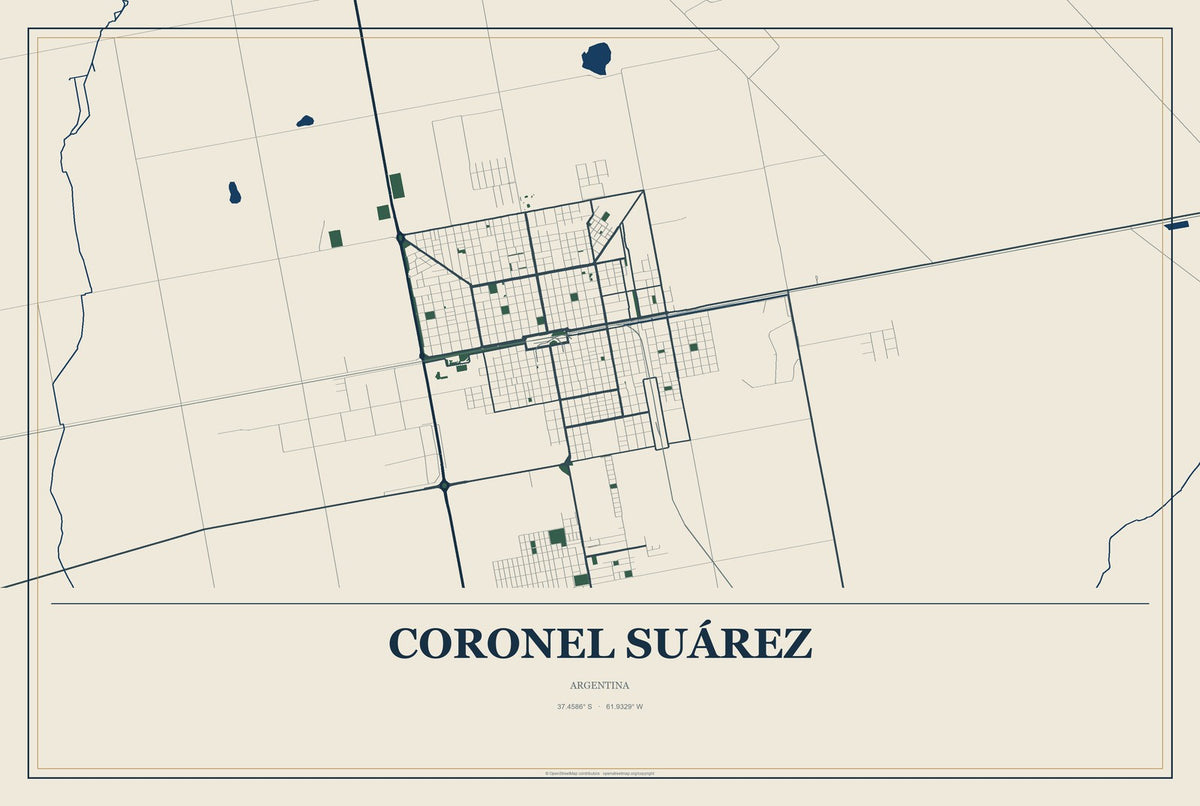 Coronel Suárez, Argentina City Map Aluminum Sign in Coastal Cutout style