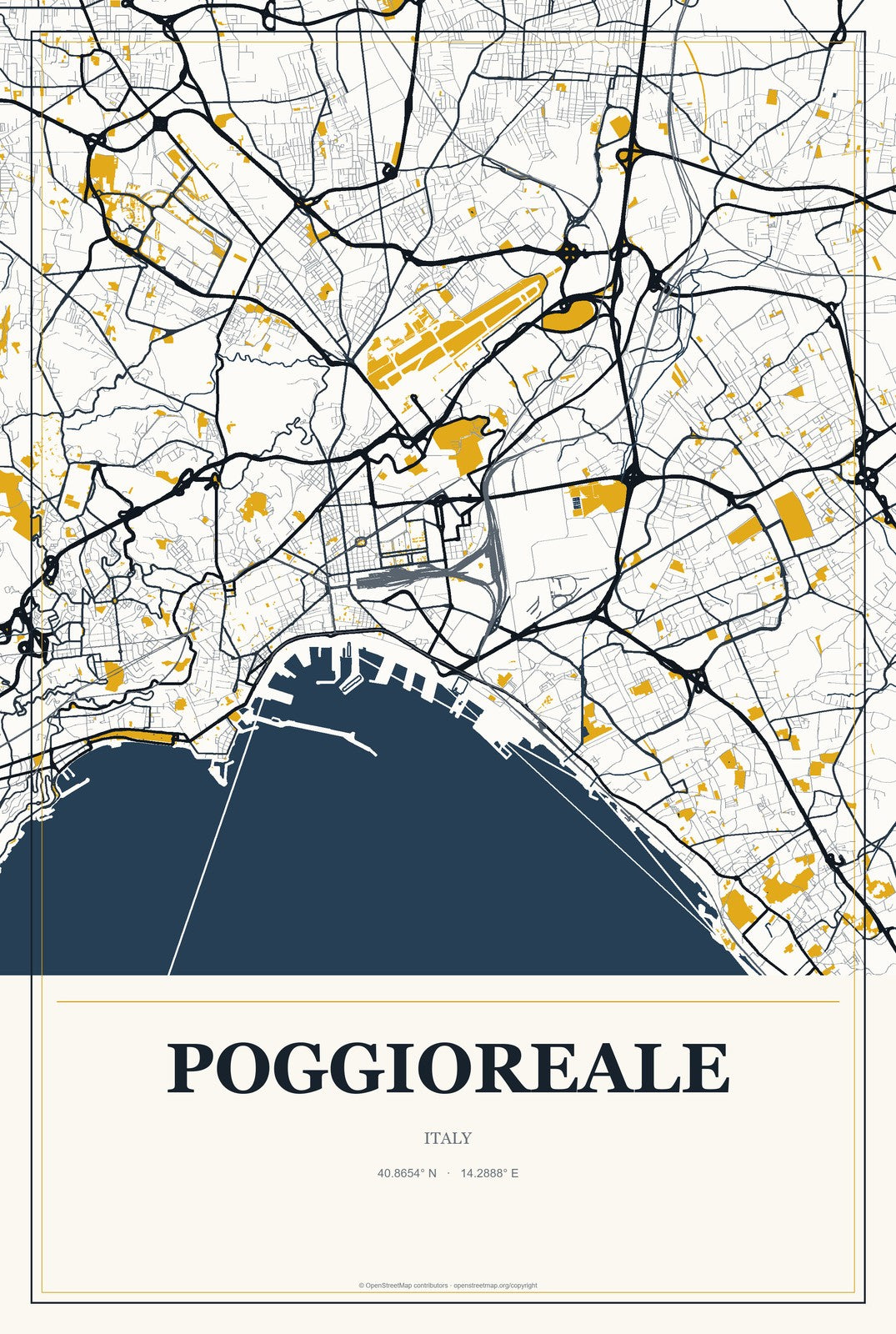 Poggioreale, Italy City Map Aluminum Sign in Citrine Modern style