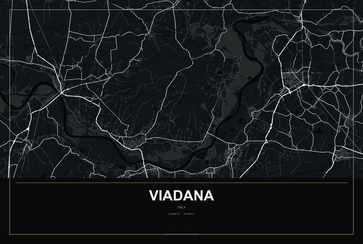 Viadana, Italy City Map Aluminum Sign in Metropolitan Noir style