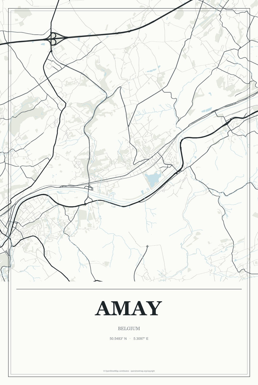 Amay, Belgium City Map Aluminum Sign in Gallery Air style