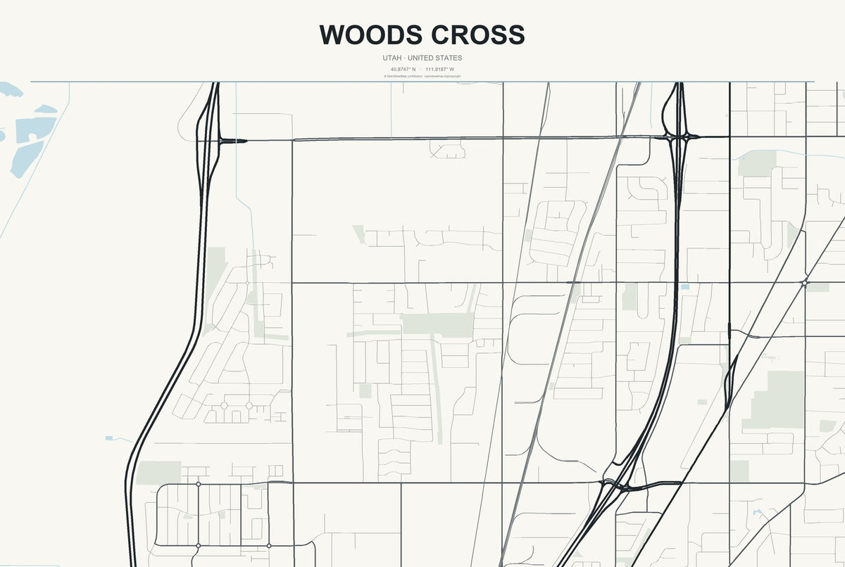 Woods Cross, Utah City Map Aluminum Sign in Headline Atlas style