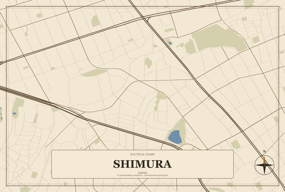 Shimura, Japan City Map Aluminum Sign in Heritage Nautical style