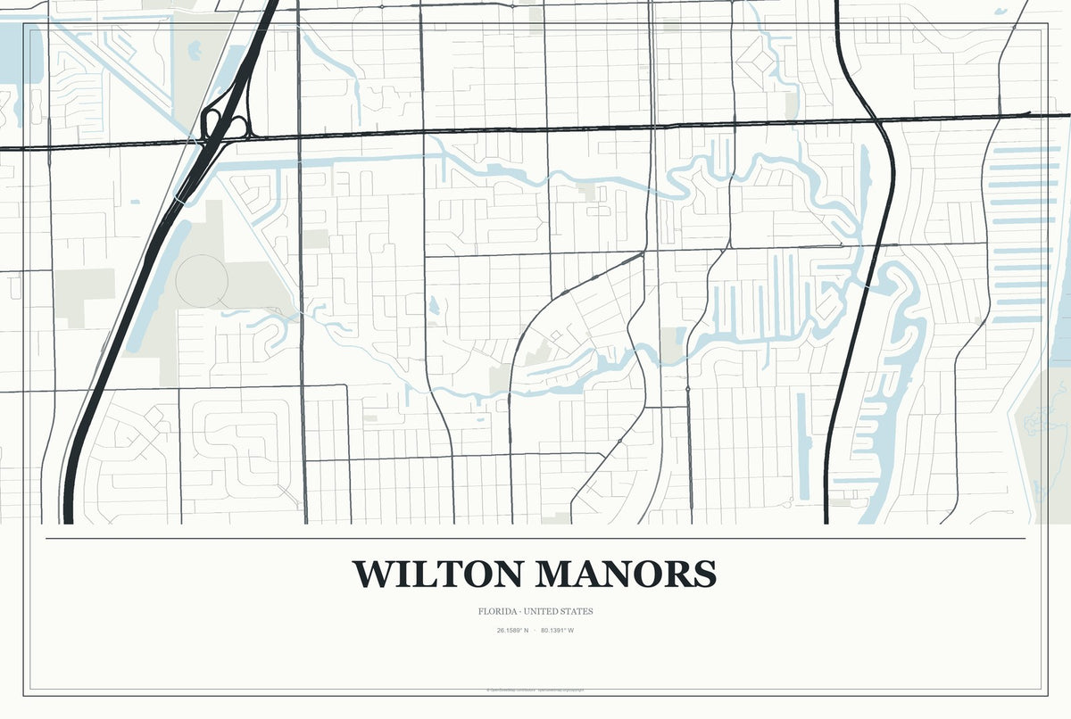 Wilton Manors, Florida City Map Aluminum Sign in Gallery Air style