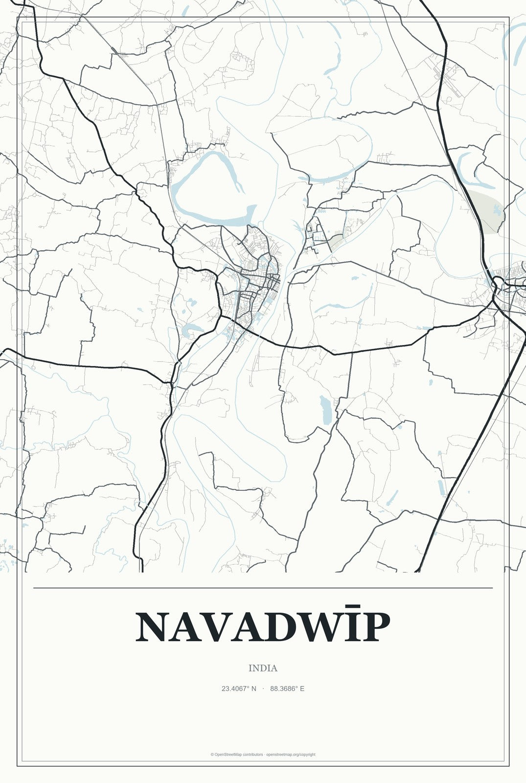 Navadwīp, India City Map Aluminum Sign in Gallery Air style