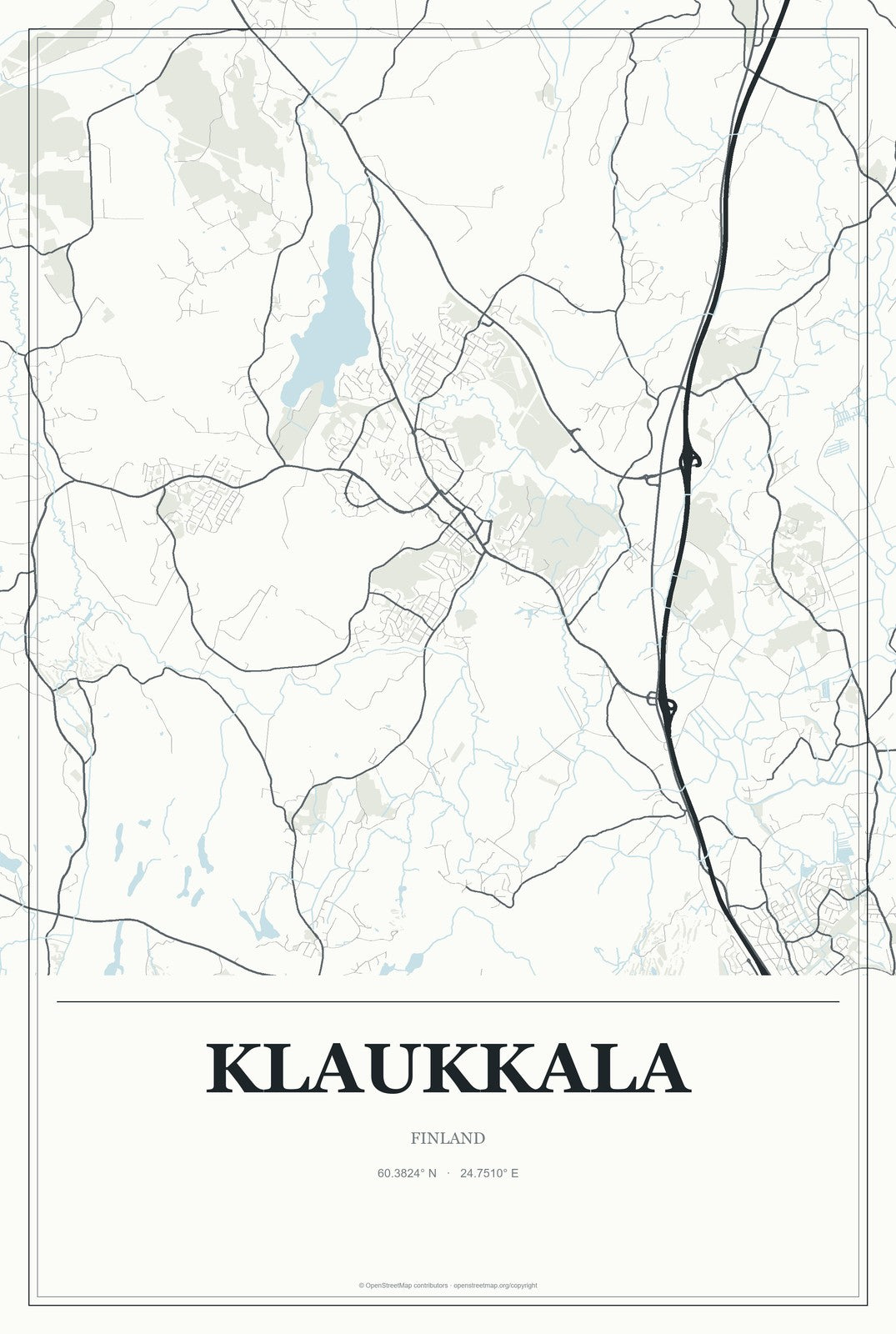 Klaukkala, Finland City Map Aluminum Sign in Gallery Air style