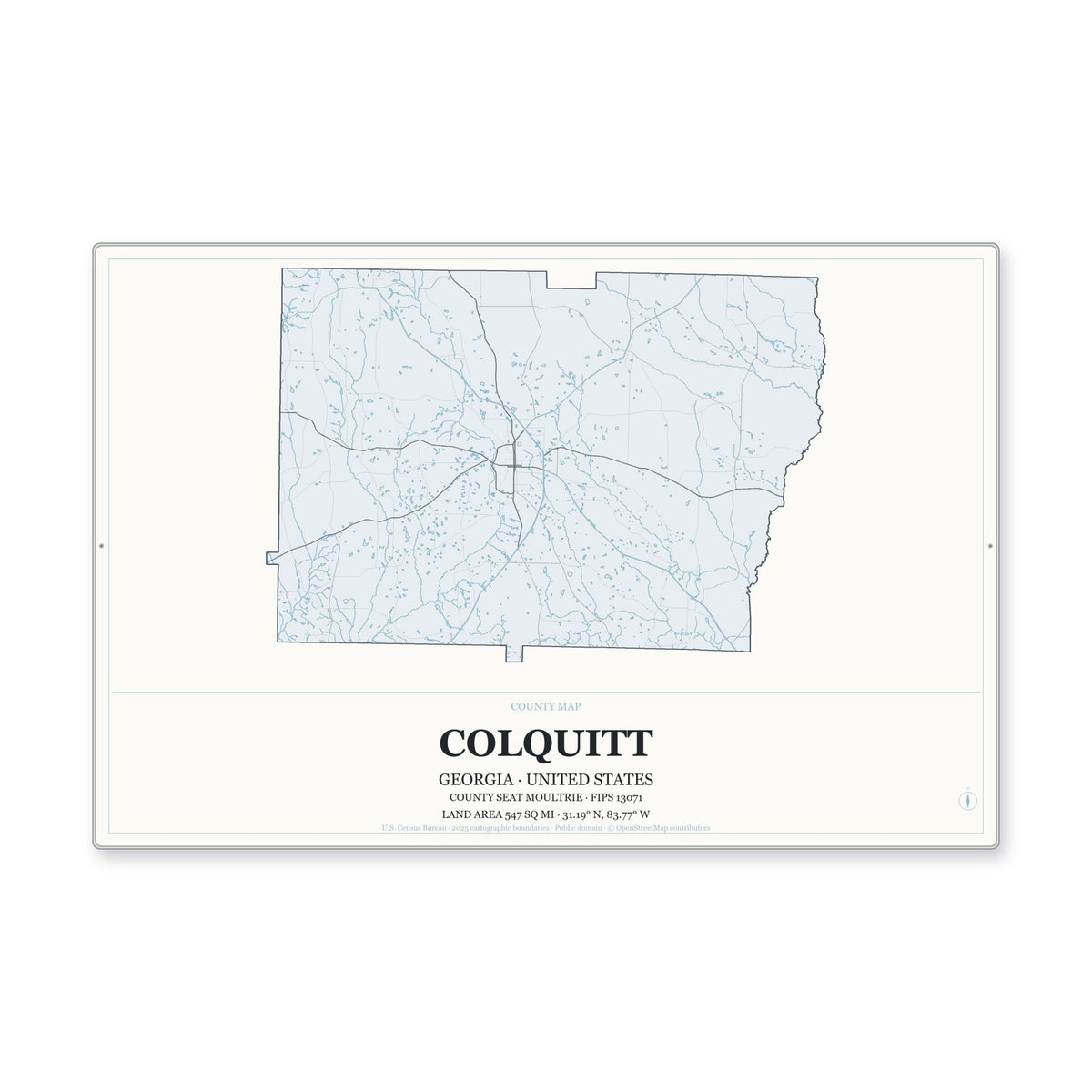 Colquitt County, Georgia Map Aluminum Sign in Gallery Air style