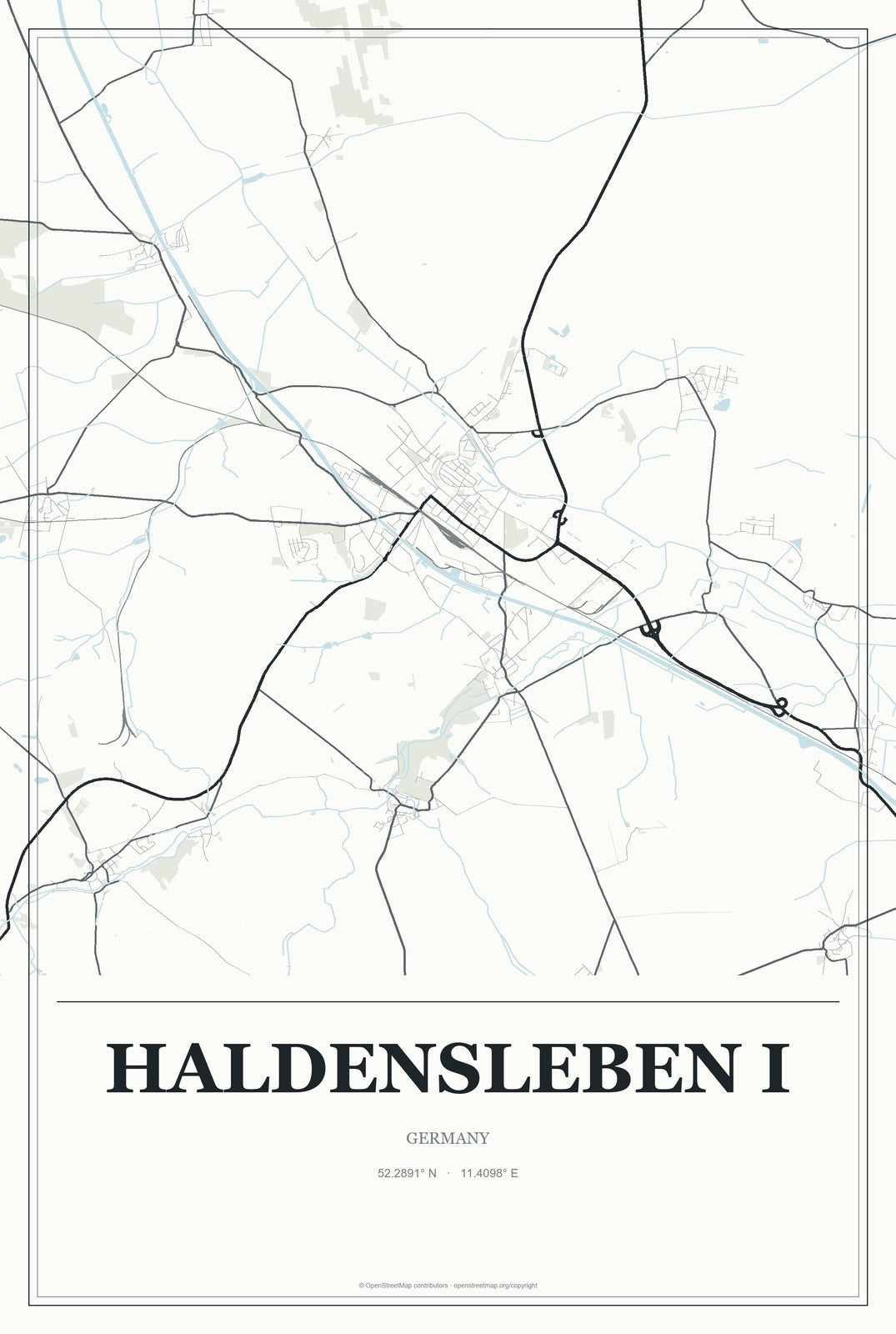 Haldensleben I, Germany City Map Aluminum Sign in Gallery Air style