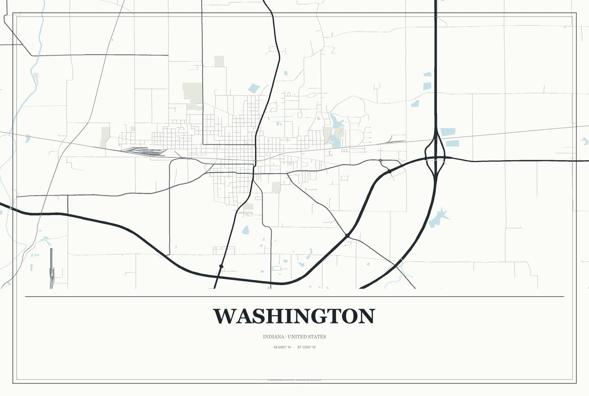 Washington, Indiana City Map Aluminum Sign in Gallery Air style