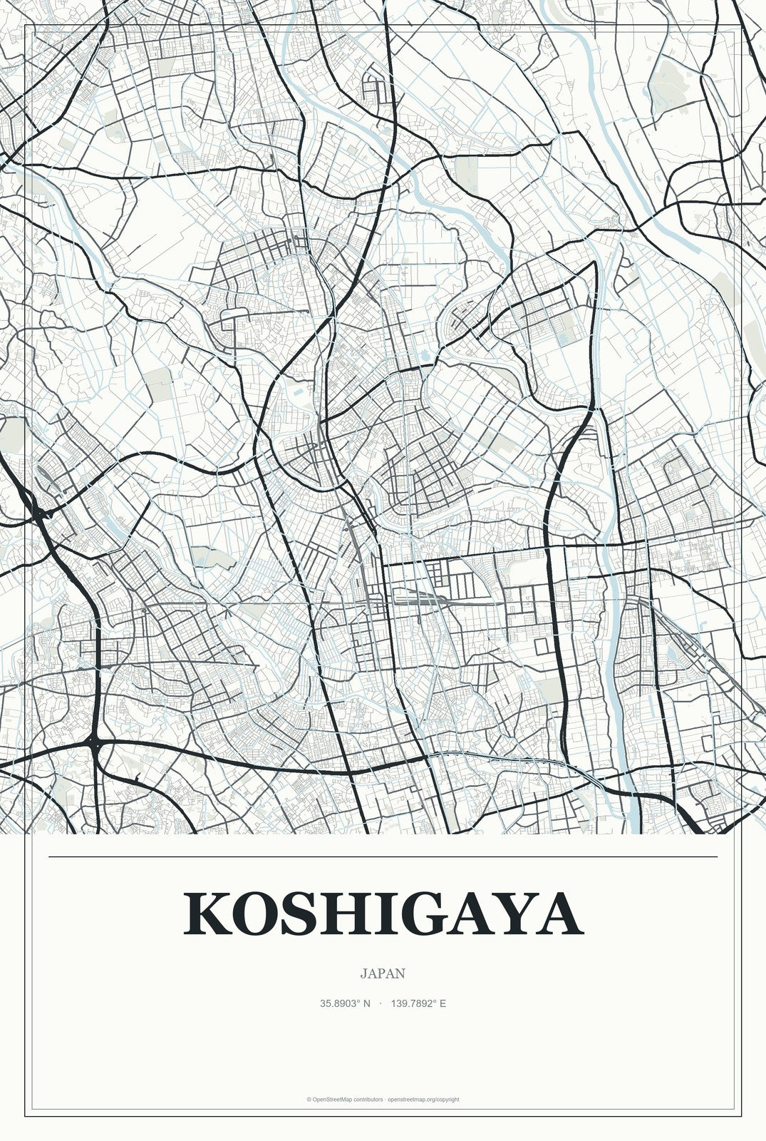 Koshigaya, Japan City Map Aluminum Sign in Gallery Air style