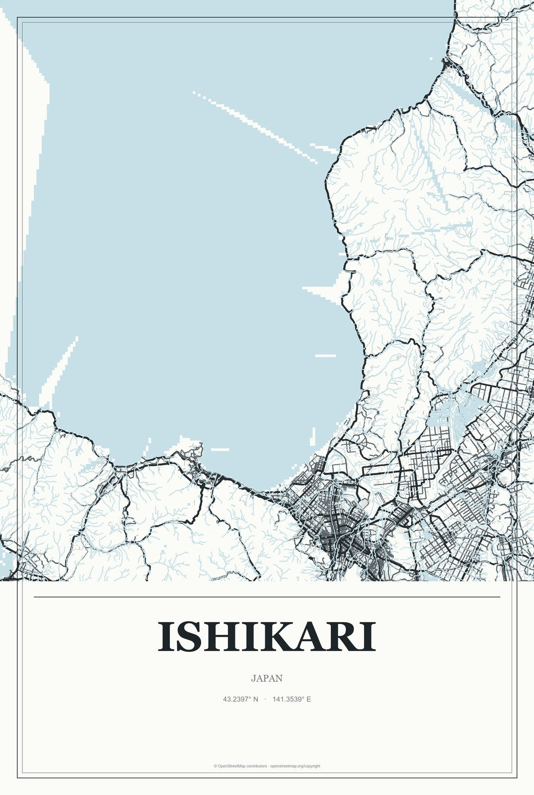 Ishikari, Japan City Map Aluminum Sign in Gallery Air style