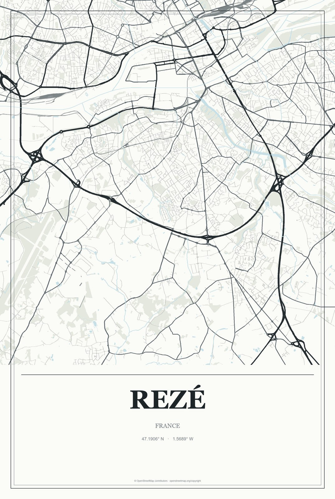 Rezé, France City Map Aluminum Sign in Gallery Air style