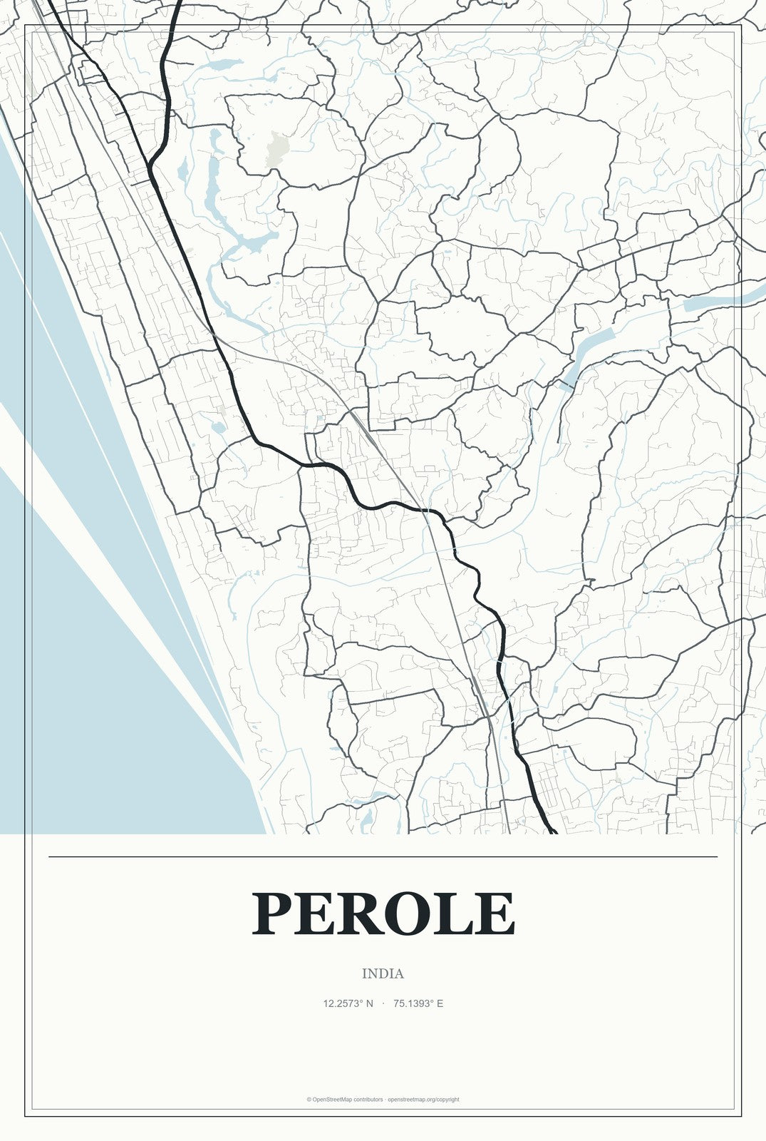 Perole, India City Map Aluminum Sign in Gallery Air style