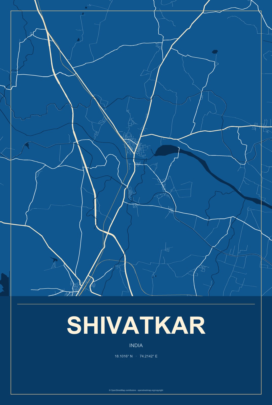 Shivatkar, India City Map Aluminum Sign in Harbor Cobalt style