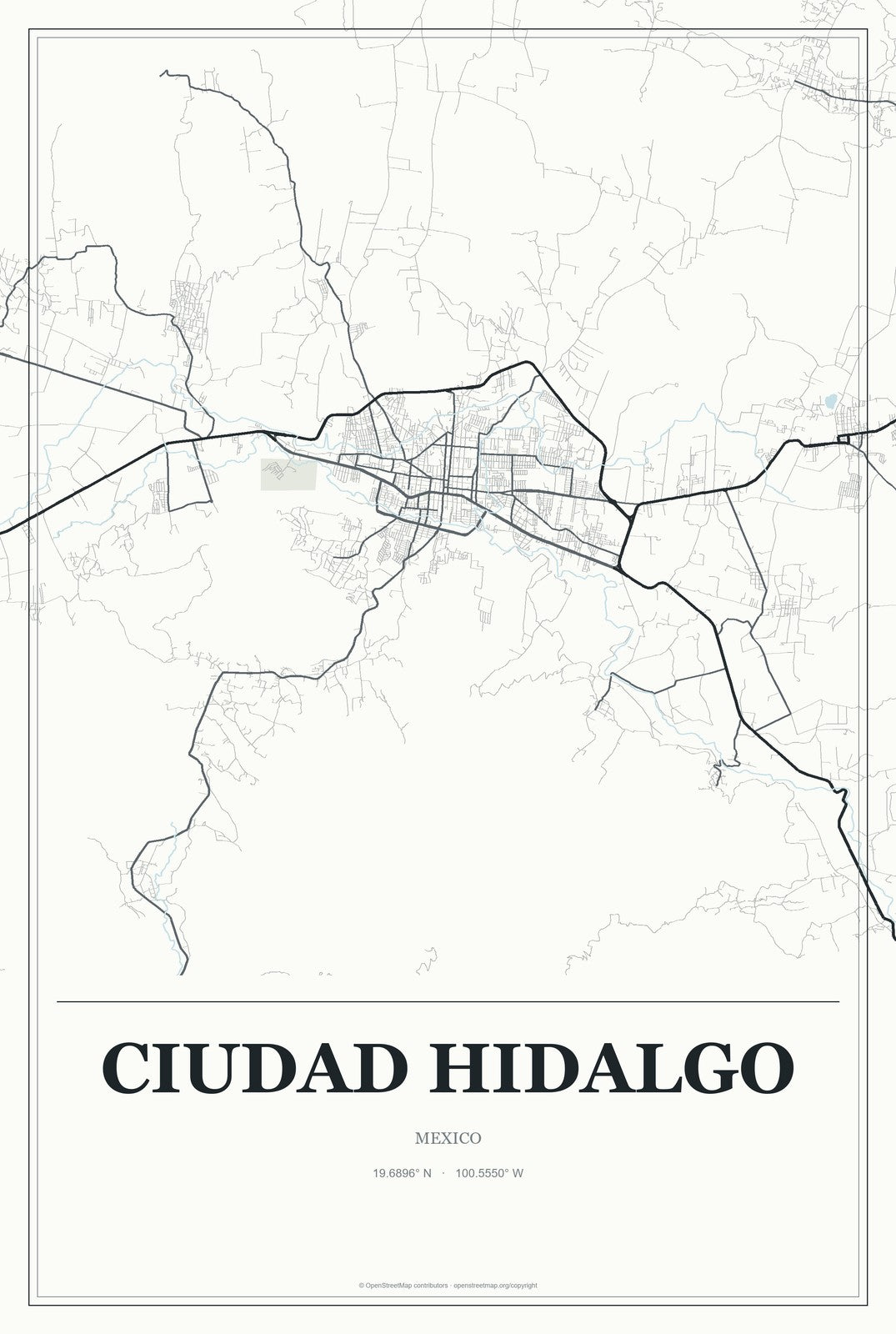 Ciudad Hidalgo, Chiapas, Mexico City Map Aluminum Sign in Gallery Air style