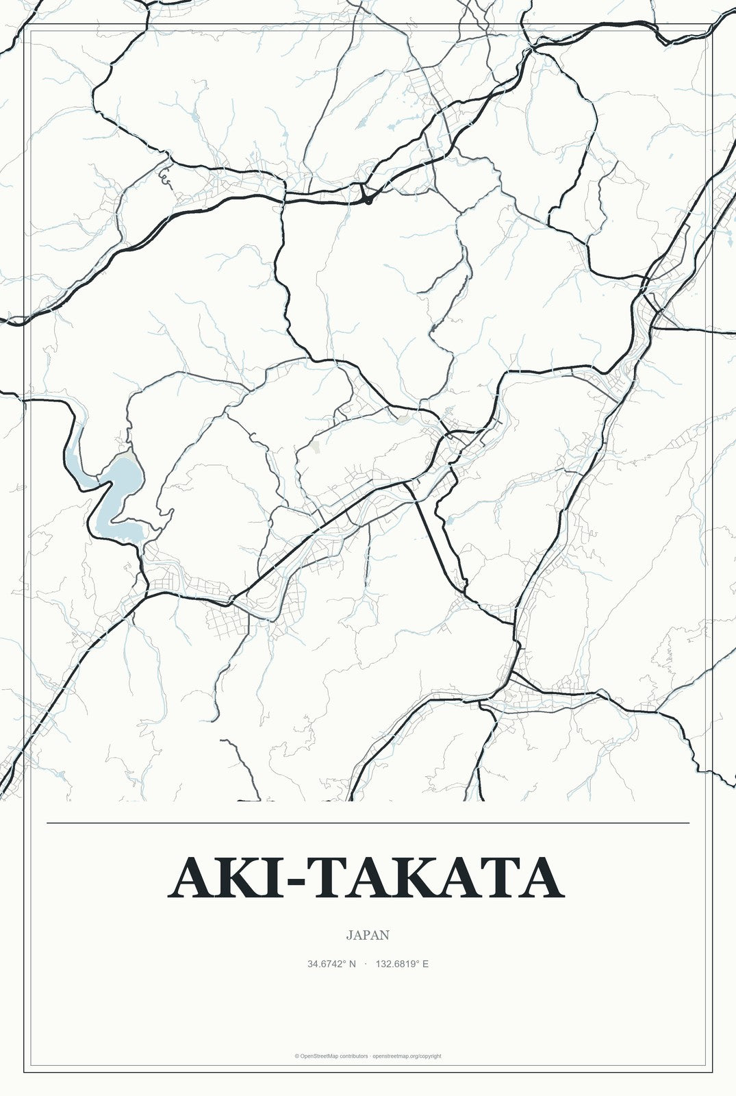 Aki-takata, Japan City Map Aluminum Sign in Gallery Air style