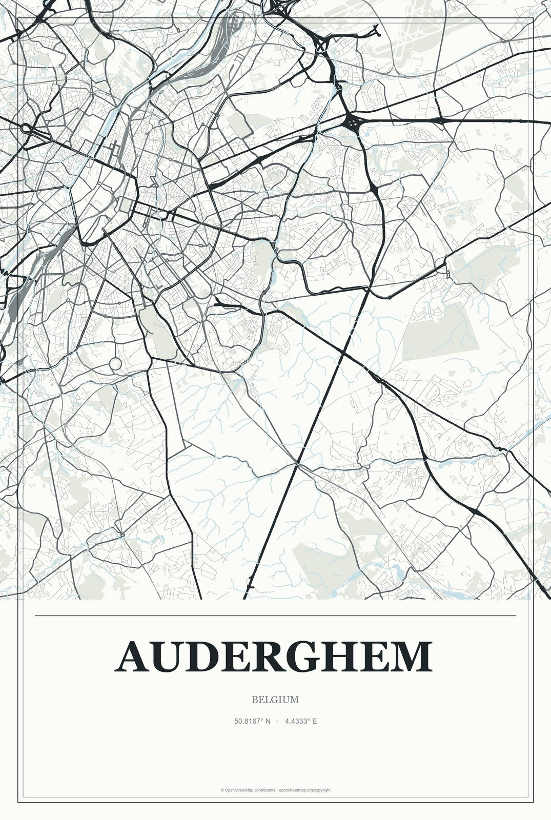 Auderghem, Belgium City Map Aluminum Sign in Gallery Air style
