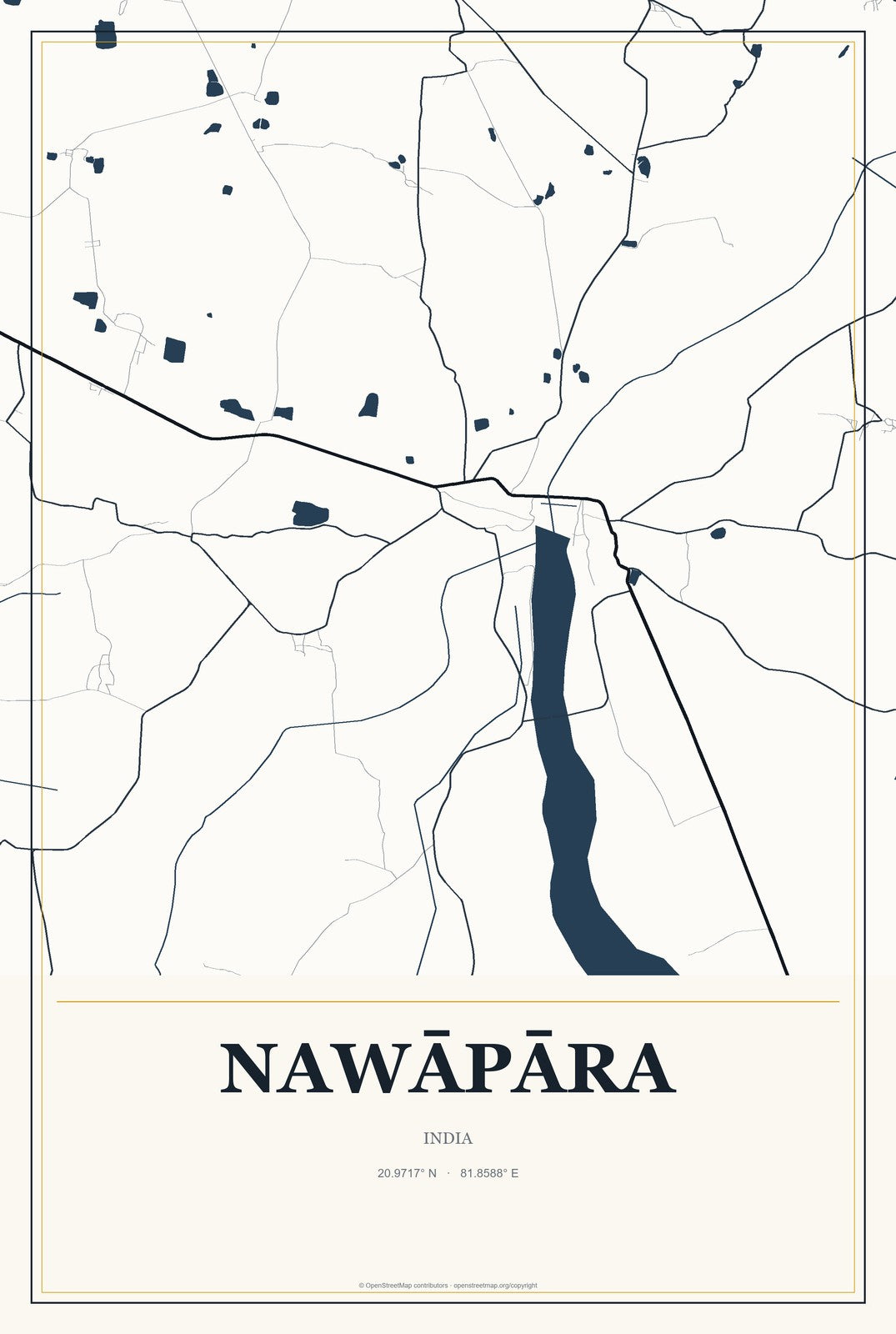 Nawāpāra, India City Map Aluminum Sign in Citrine Modern style