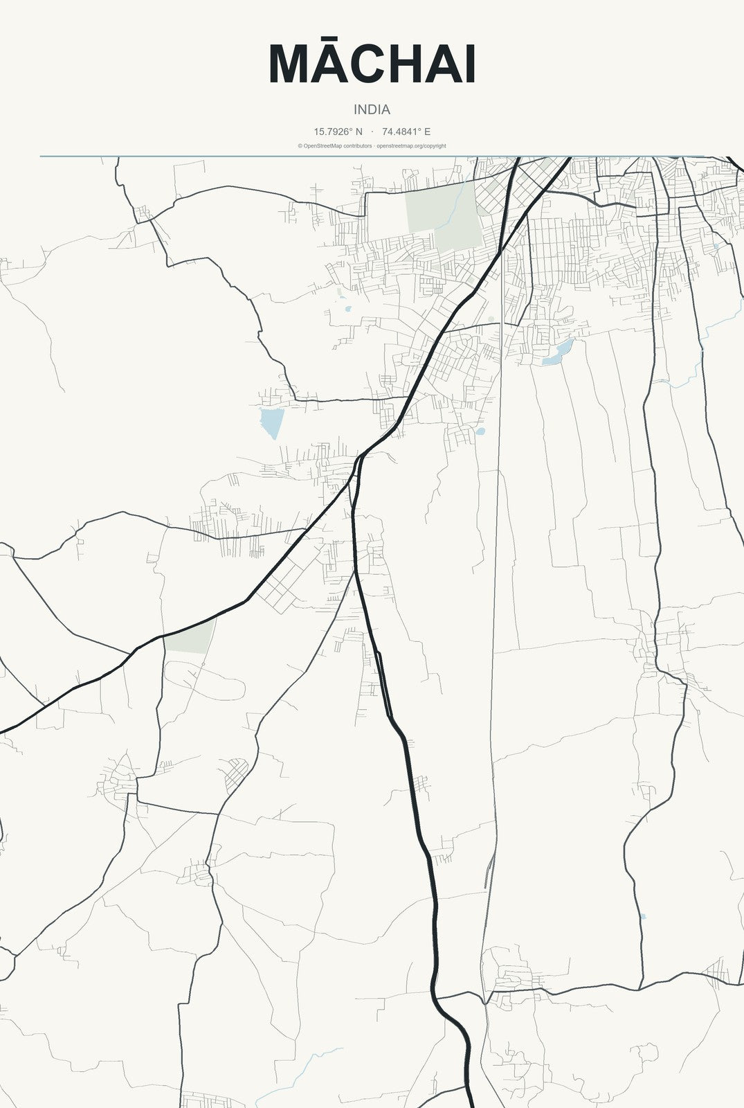 Māchai, India City Map Aluminum Sign in Headline Atlas style