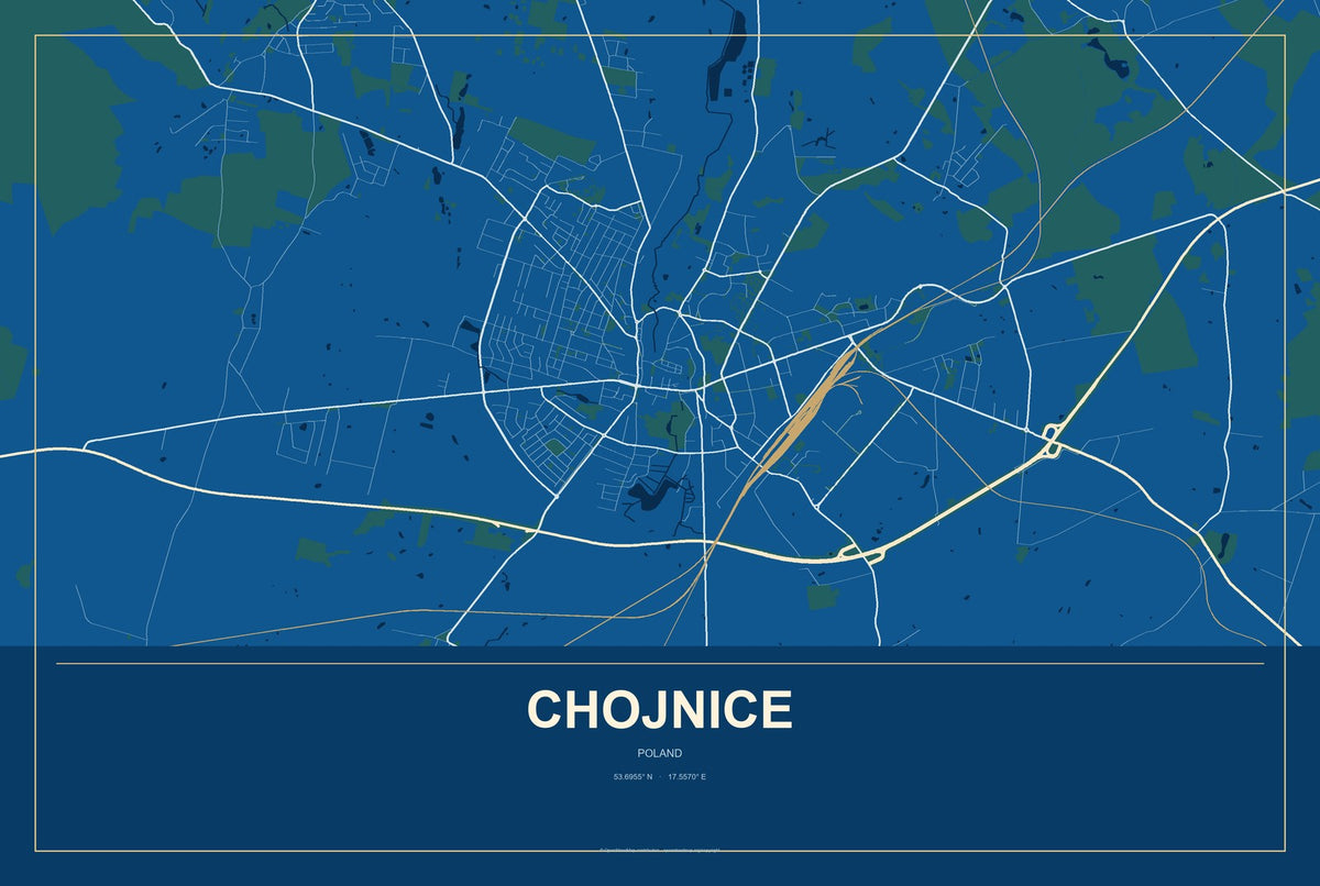 Chojnice, Poland City Map Aluminum Sign in Harbor Cobalt style