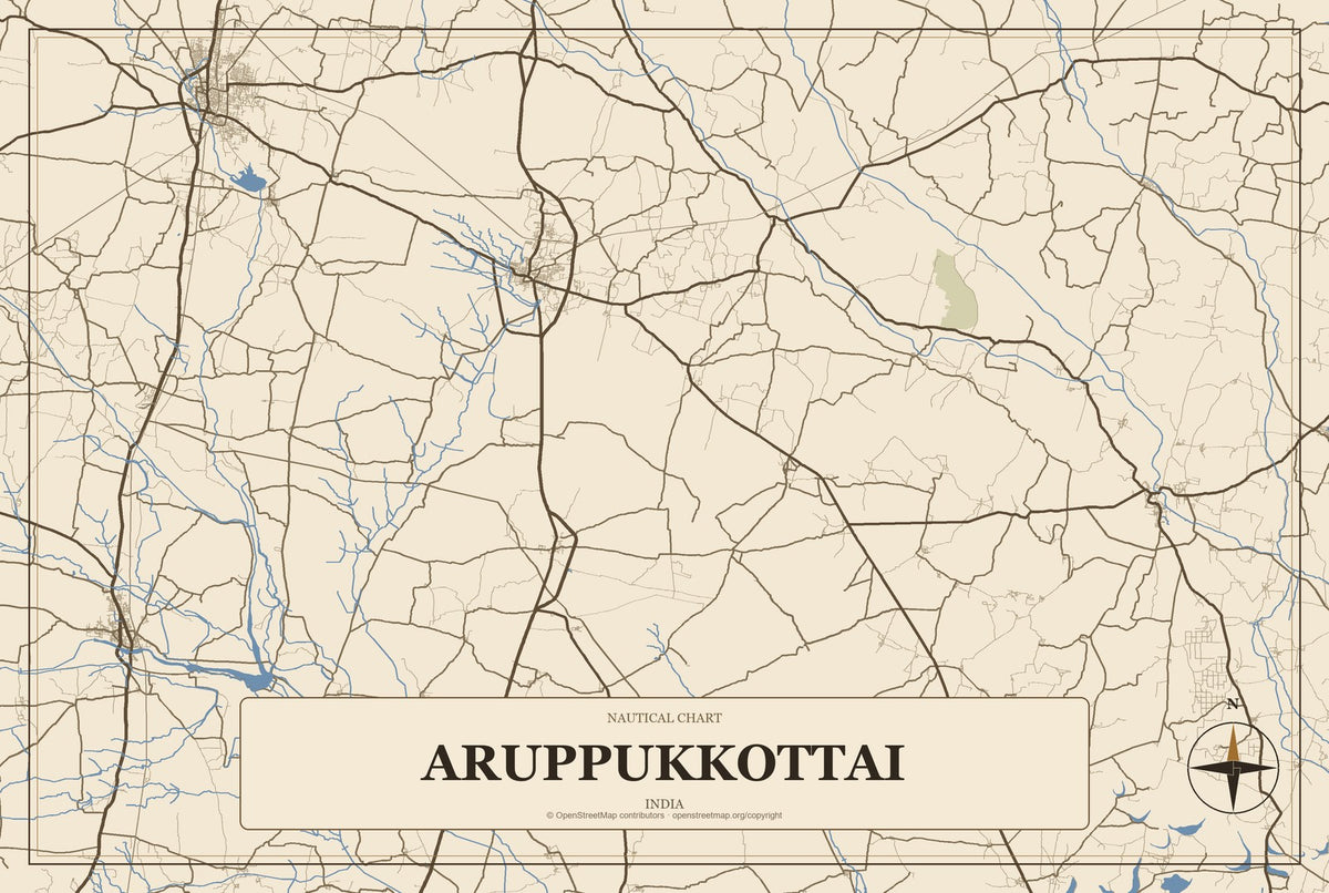 Aruppukkottai, India City Map Aluminum Sign in Heritage Nautical style
